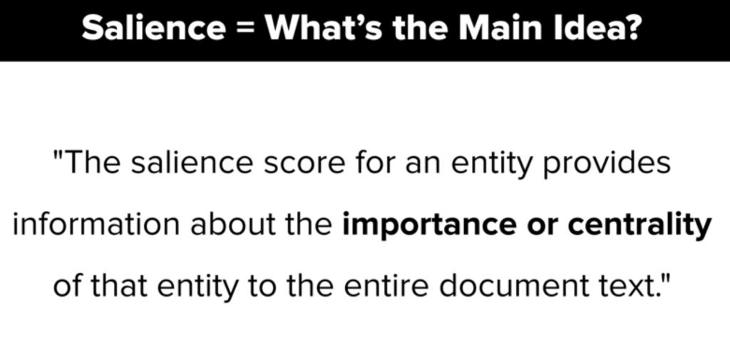 The salience score for an entity provides information about the importance or centrality of that entity to the entire document text.